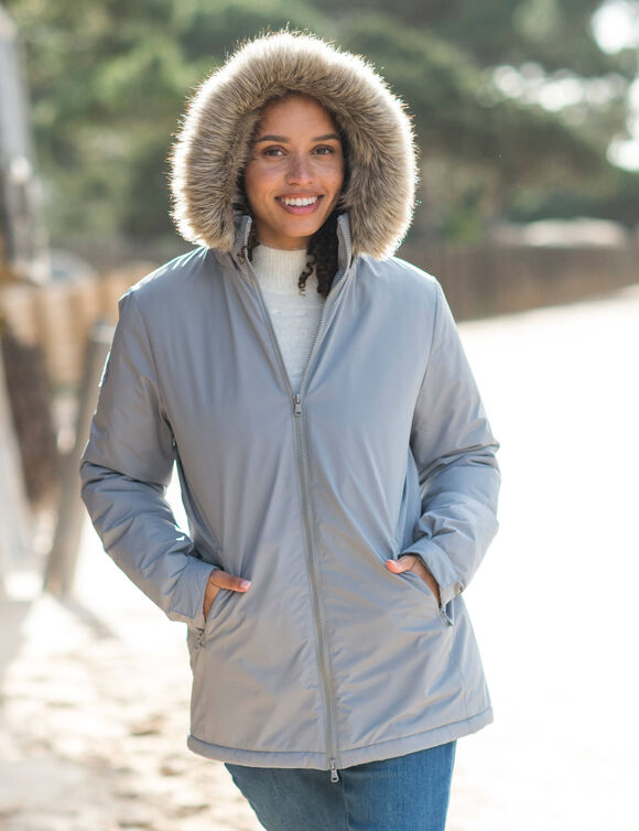 Parka imperméable zippée capuche (gris)