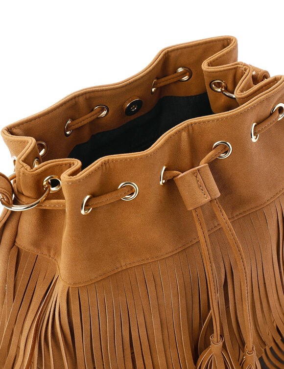 Sac forme seau à franges (caramel)