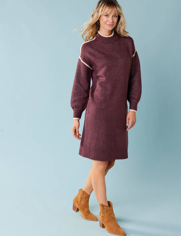 Robe-pull spécial Petites rayures contrastées (bordeaux)