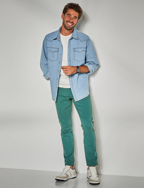 Pantalon droit 5 poches twill coton extensible (vert sapin)