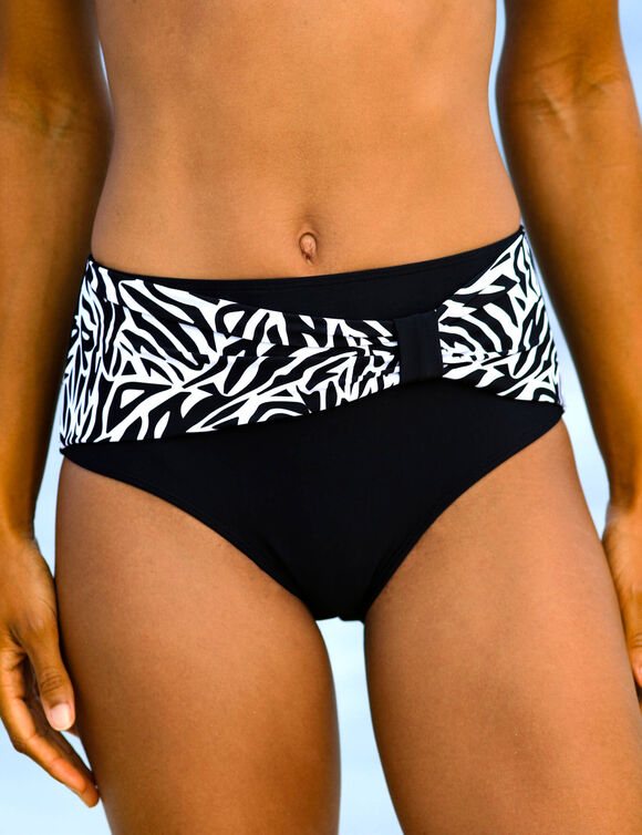 Effen bikinislip met hoge taille - gedrapeerd effect (zwart)