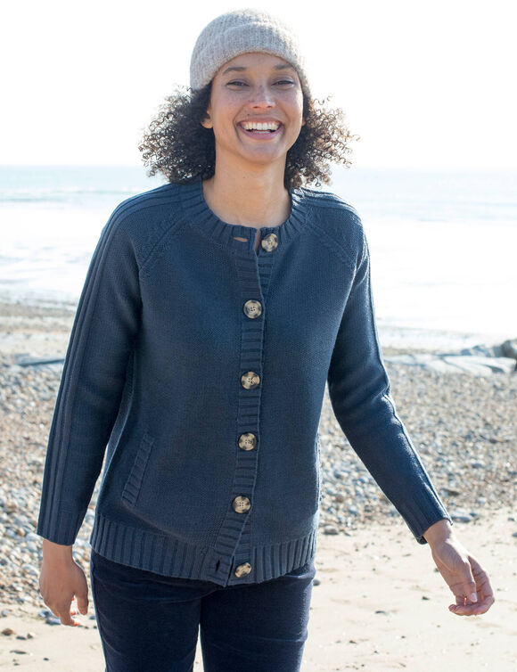 Cardigan boutonn&eacute; maille fantaisie (marine)
