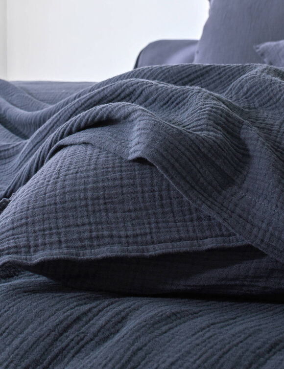 Linge de lit uni - double gaze de coton (bleu encre)