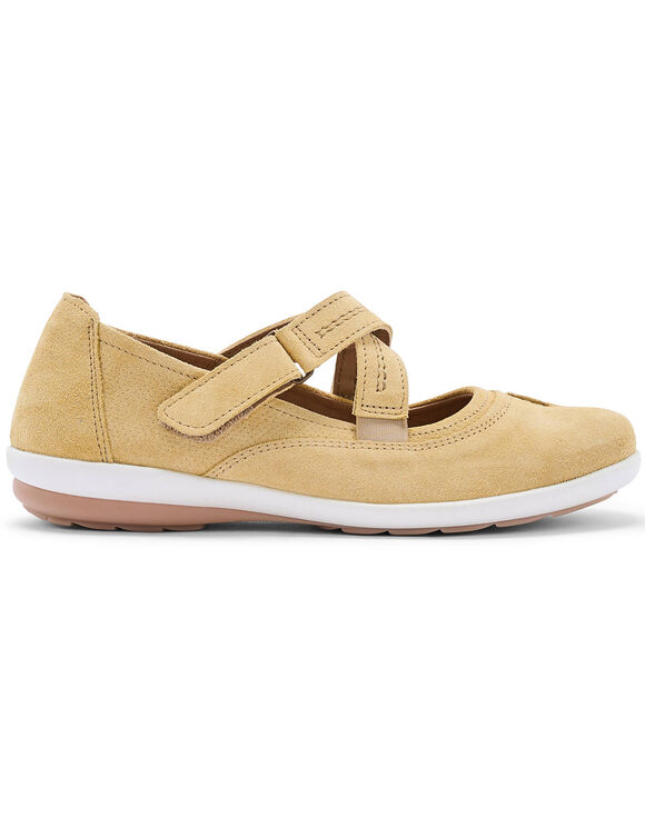 Babies en cuir &agrave; pattes crois&eacute;es, largeur confort (jaune)