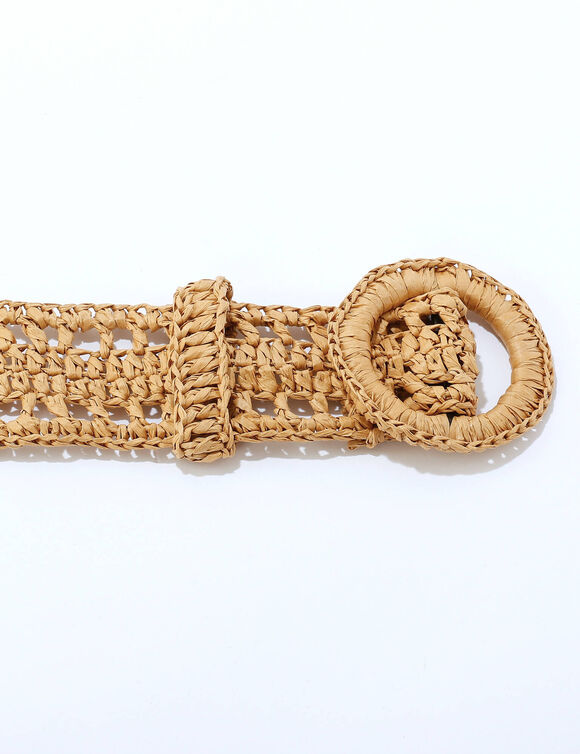 Ceintuur in raffia, ronde gesp (naturel)