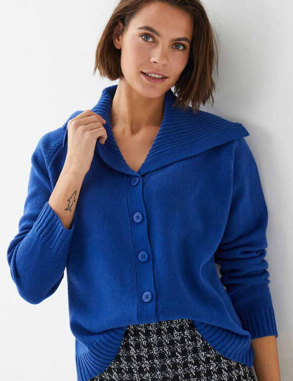 Gebreid vest met knopen en matrozenkraag (felblauw)