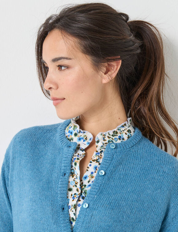 Vest met knopen, mix van wol en mohair (gletsjerblauw)