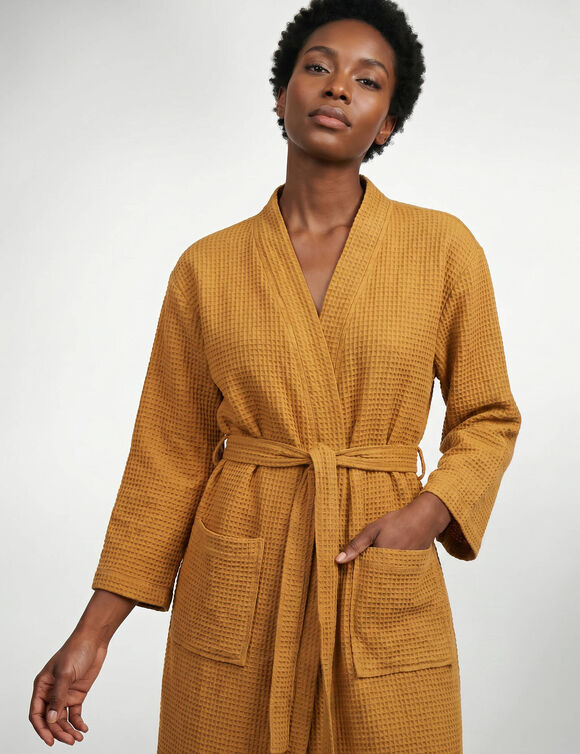 Badjas voor volwassenen (heren en dames) - honingraattricot, 230 g/m&sup2; (kerrie)