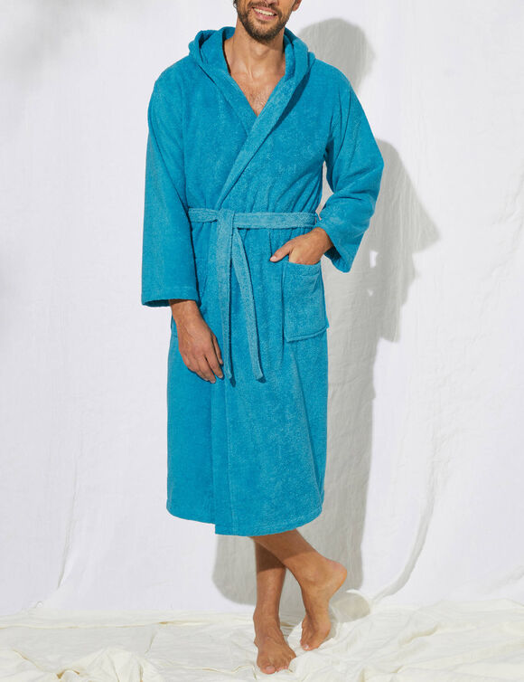 Peignoir mixte adulte col capuche éponge bouclette (turquoise)