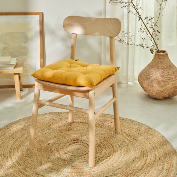 Stoelkussentje in effen katoenen zeildoekstof - set van 2 (honing)