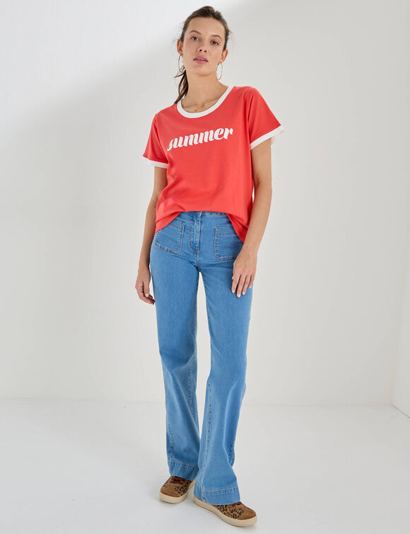 T-shirt manches courtes imprim&eacute; "Summer" (rouge / blanc)
