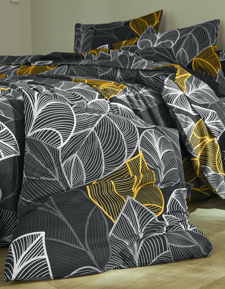 Linge de lit Elsa en polycoton à motifs feuilles (gris)