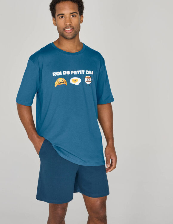 Pyjamashorts met korte mouwen en opdruk (blauw / marine)