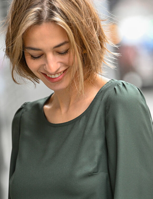 Robe droite manches 7/8ème unie (kaki)