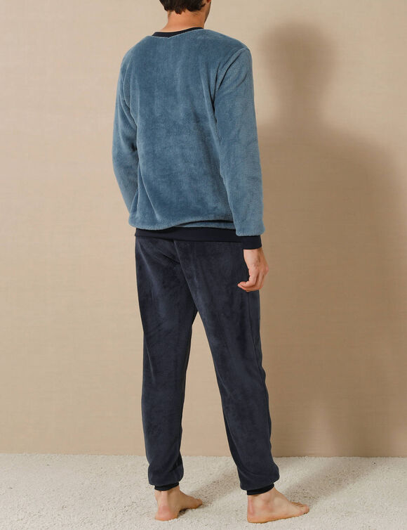 Pyjama "Relax" en maille polaire, toucher peluche (bleu / marine)