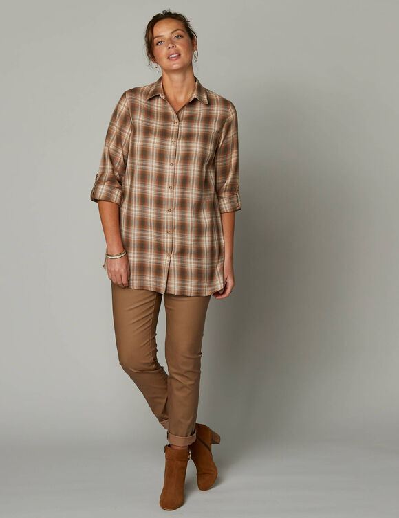 Chemise longue à carreaux flanelle (caramel)