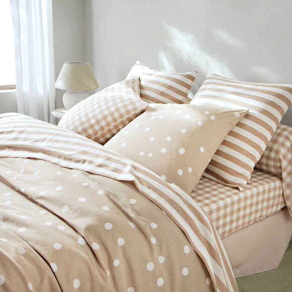 Linge de lit Lou imprim&eacute; carreaux - en coton (beige)