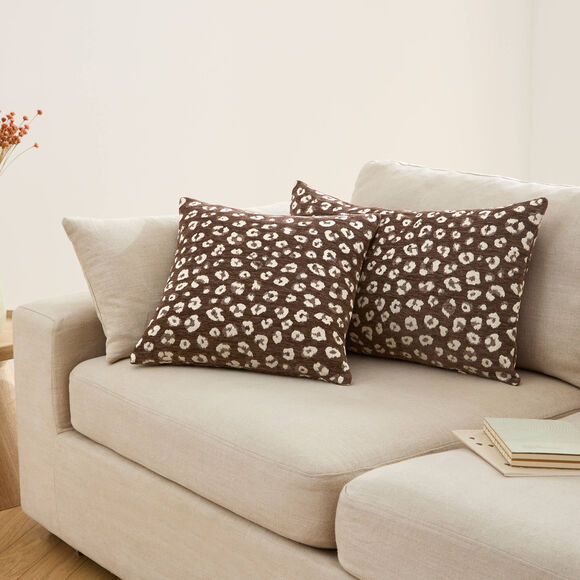 Kussenhoes met luipaardprint in jacquard - set van 2 (chocolade)
