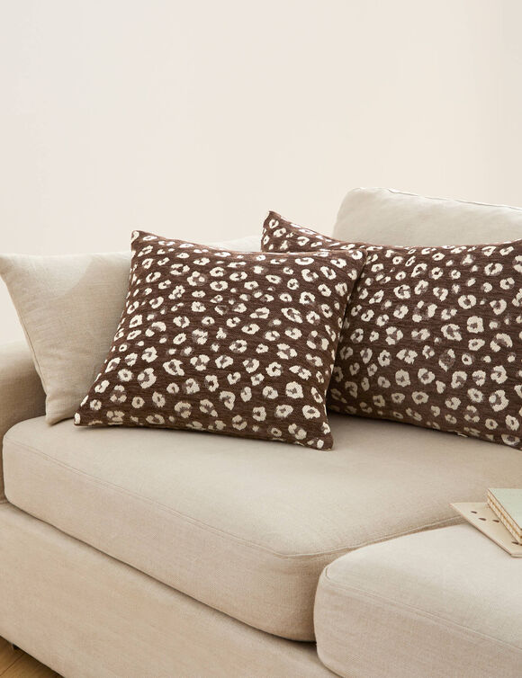 Kussenhoes met luipaardprint in jacquard - set van 2 (chocolade)