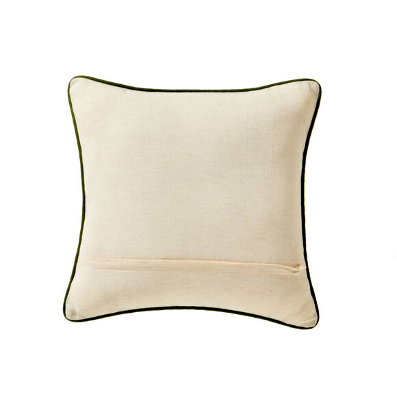 Coussin coton lin broderie fleurie (vert / parme)