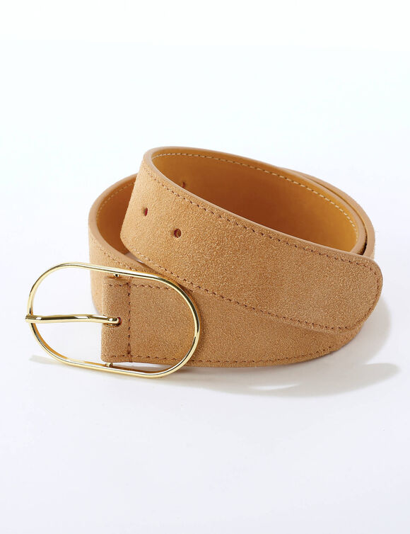 Ceinture boucle coloris dor&eacute;, cro&ucirc;te de cuir (zandkleur)