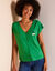 T-shirt met V-hals, knoopsluiting, geborduurd kersenmotief (groen)