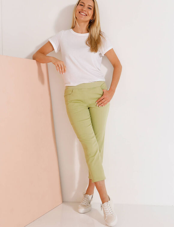 Pantacourt toile taille élastiquée (vert tilleul)
