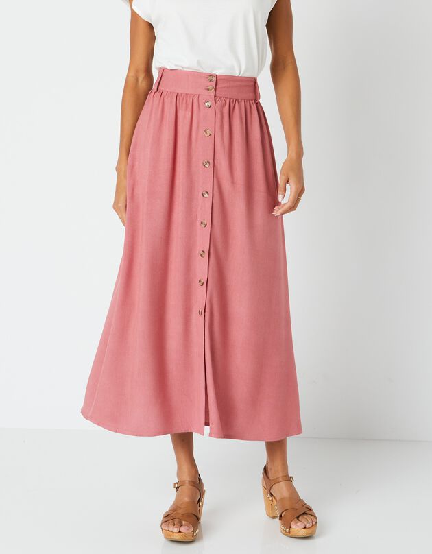 Effen, lange rok met knoopsluiting, voor kleine gestaltes (terracotta)
