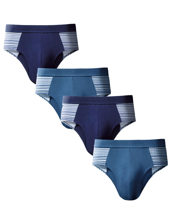 Slip fermé élastiqué taille haute rayures fil teint - lot de 4 (marine / jeans)