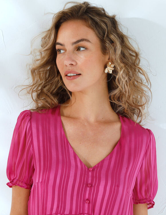 Robe courte unie, voile jacquard (violine)