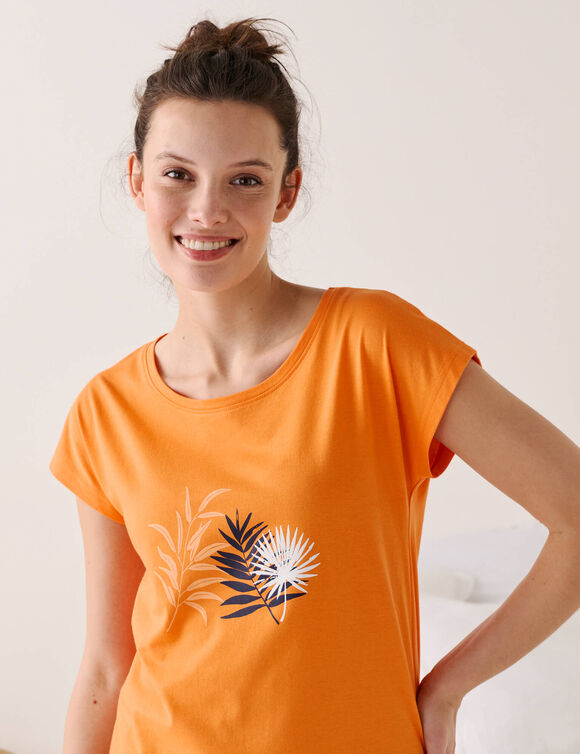 Pyjama T-shirt met tropische print (oranje)