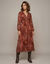 Lange jurk met V-hals, voile met XXL-bloemenprint (bordeaux)