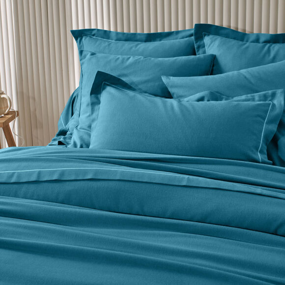 Linge de lit uni flanelle (bleu paon)