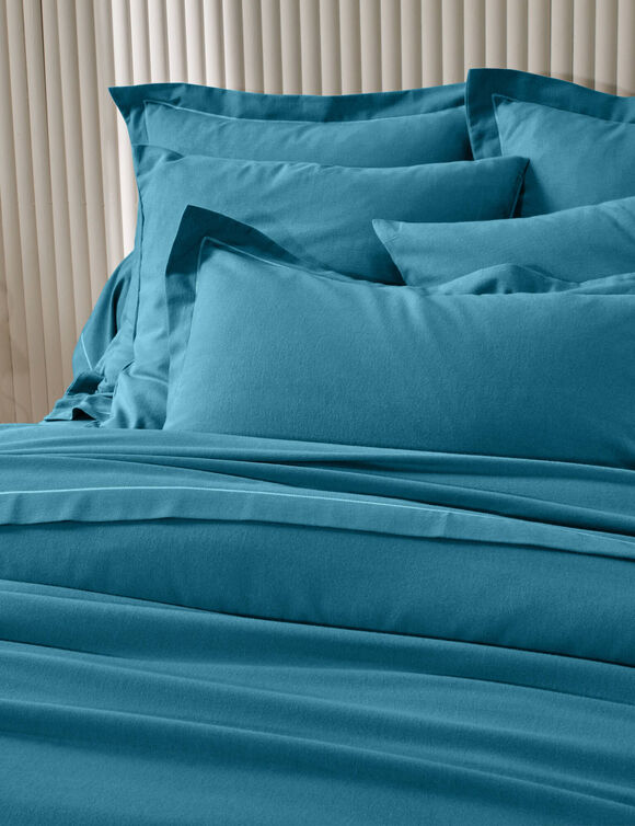 Linge de lit uni flanelle (bleu paon)