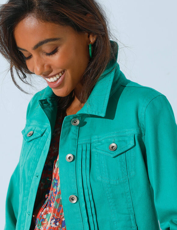 Veste boutonnée plis fantaisie (vert émeraude)