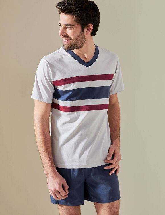Driekleurige shortama - set van 2 (marine / bordeaux)