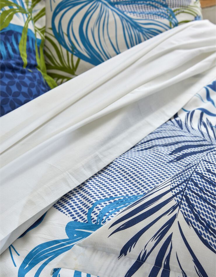Linge de lit Jane en coton imprimé feuillages (bleu)