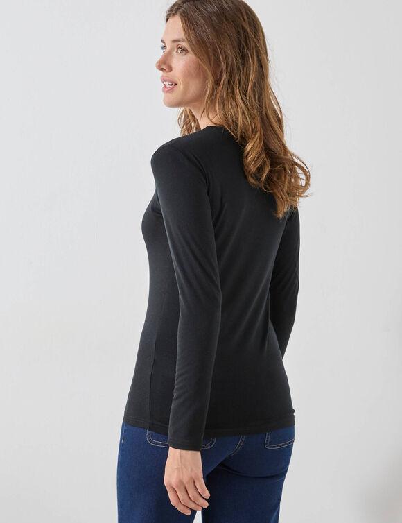 T-shirt chaleur manches longues en laine mélangée (noir)