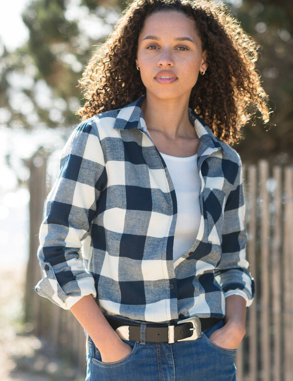 Chemise flanelle motif vichy bicolore (marine / écru)