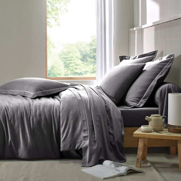 Drap-housse uni flanelle 130g/m&sup2; - bonnet 32 cm (anthracite)