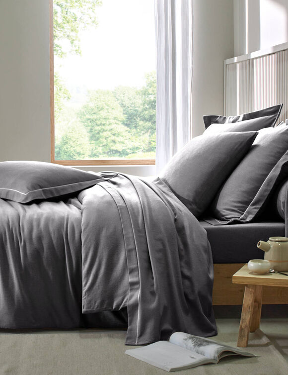 Drap-housse uni flanelle 130g/m&sup2; - bonnet 32 cm (anthracite)