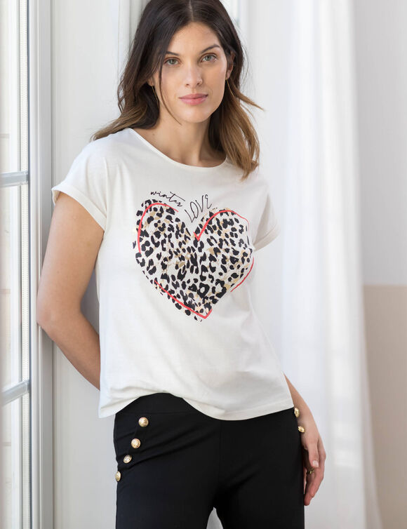 T-shirt manches courtes, imprimé "love" (ecru)