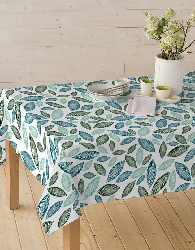 Nappe tissu enduit imprimé feuillage (vert)