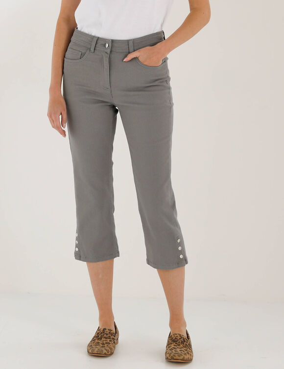 Pantacourt en toile, bas pressionn&eacute; (gris)