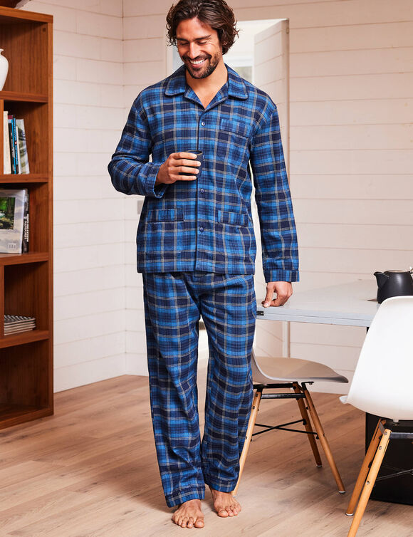 Pyjama carreaux en pilou (bleu)
