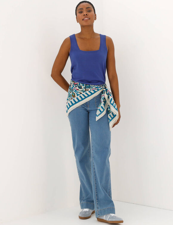 D&eacute;bardeur col carr&eacute; en maille, toucher doux (bleu dur)