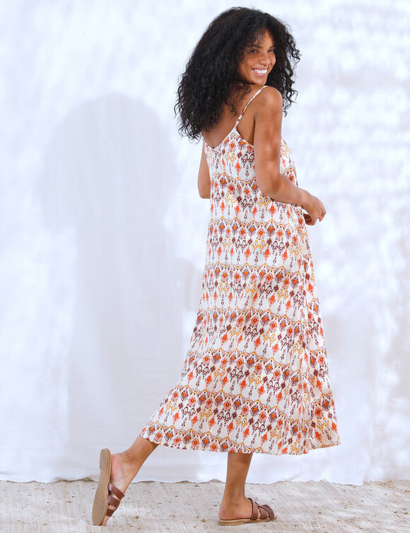 Robe longue à fines bretelles, imprimé fantaisie (écru / multicolore)