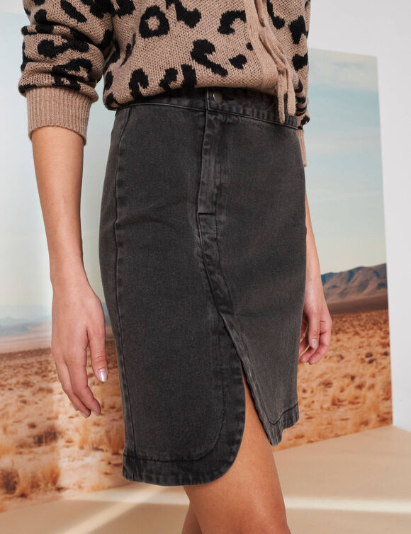 Jupe évasée effet portefeuille, jean (gris anthracite)