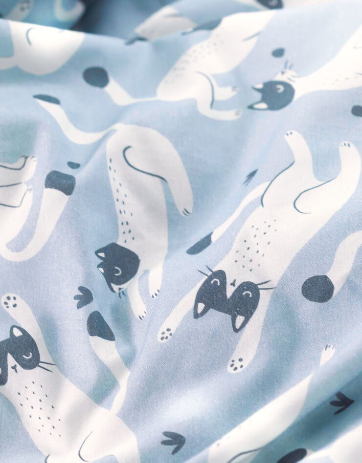 Linge de lit enfant imprimé chats Miaou 1 personne - coton biologique (bleu)