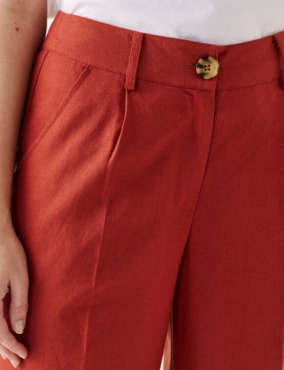 Pantalon large fluide, lin m&eacute;lang&eacute; (terracotta)